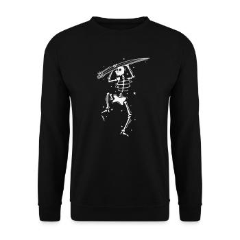 Skeleton with surfboard wants to surf Water sports - Unisex Sweatshirt - black - Front - Alina (178cm) & Michal (187cm)