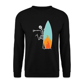 Surfing skeleton with burning surfboard - Unisex Sweatshirt - black - Front - Alina (178cm) & Michal (187cm)
