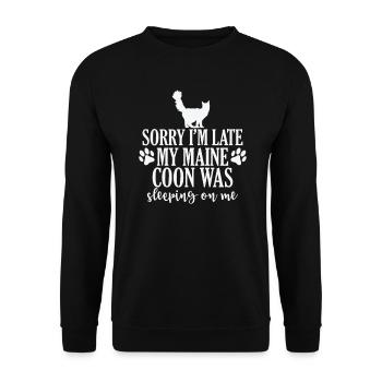 Sorry I'm Late my Maine Coon was sleeping on Me - Unisex Sweatshirt - black - Front - Alina (178cm) & Michal (187cm)