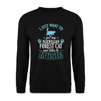 Caresser mon chat de la forêt norvégienne et écouter de la musique - Sweat-shirt Unisexe - noir - Devant - Alina (178cm) & Michal (187cm)