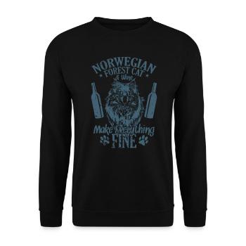Le chat de la forêt norvégienne et le vin rendent tout bien - Sweat-shirt Unisexe - noir - Devant - Alina (178cm) & Michal (187cm)