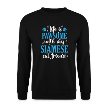 Life is Pawsome with my Siamese Cat Friend - Unisex Sweatshirt - black - Front - Alina (178cm) & Michal (187cm)