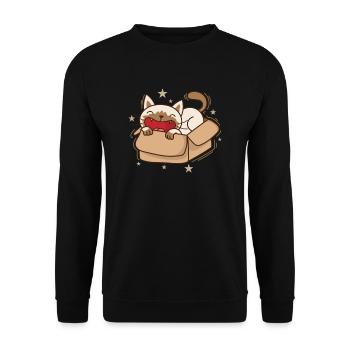 Katze im Karton Siamese Cat Haustier - Unisex Pullover - Schwarz - Vorne - Alina (178cm) & Michal (187cm)