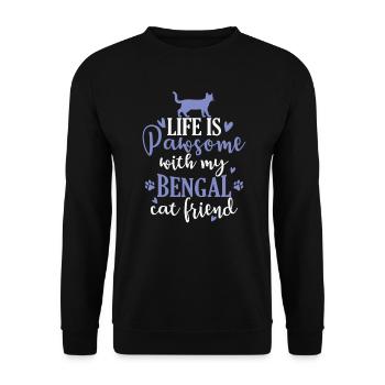 Life is Pawsome with my Bengal Cat Friend - Unisex Sweatshirt - black - Front - Alina (178cm) & Michal (187cm)
