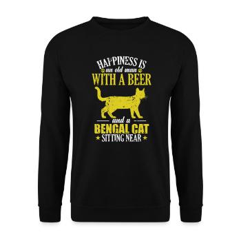 Vieil homme avec un chat Bengal à la bière assis près de - Sweat-shirt Unisexe - noir - Devant - Alina (178cm) & Michal (187cm)