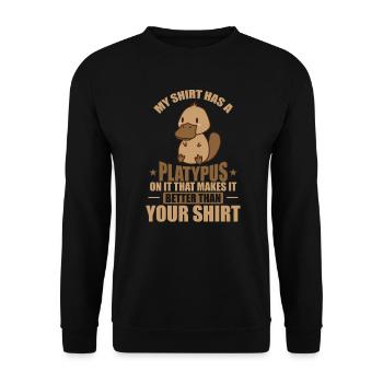 My Tee has a Platypus on it Schnabeltier - Unisex Sweatshirt - black - Front - Alina (178cm) & Michal (187cm)