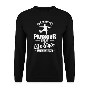 Run Jump Fly Parkour Urban Life Style Sport - Unisex Sweatshirt - black - Front - Alina (178cm) & Michal (187cm)