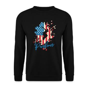 Parkour USA Flag Sport Training Fitness - Unisex Sweatshirt - black - Front - Alina (178cm) & Michal (187cm)