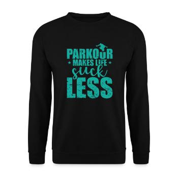 Parkour Makes Life suck less Sport Training - Unisex Sweatshirt - black - Front - Alina (178cm) & Michal (187cm)