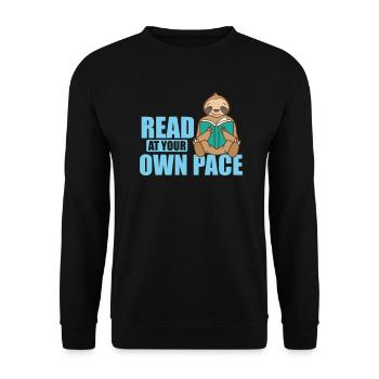 Read at your own Pace Faultier faul Umwelt - Unisex Pullover - Schwarz - Vorne - Alina (178cm) & Michal (187cm)