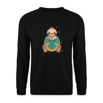 Faultier liest Buch faul Natur - Unisex Pullover - Schwarz - Vorne - Alina (178cm) & Michal (187cm)