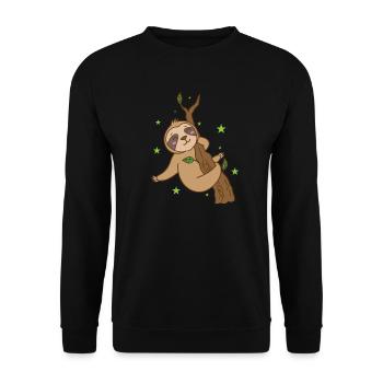 Faultier am Baum Natur faul chillen - Unisex Pullover - Schwarz - Vorne - Alina (178cm) & Michal (187cm)