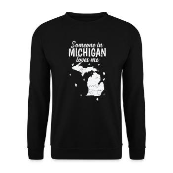 Michigan Someone in Michigan loves Me USA - Unisex Pullover - Schwarz - Vorne - Alina (178cm) & Michal (187cm)