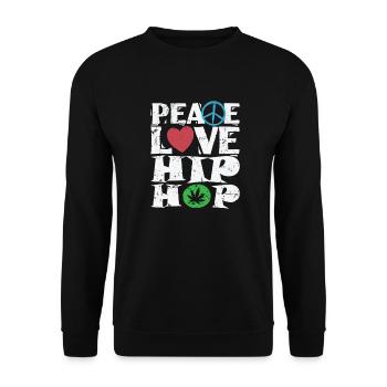 Peace Love Hip Hop Musikrichtung Rap - Unisex Pullover - Schwarz - Vorne - Alina (178cm) & Michal (187cm)