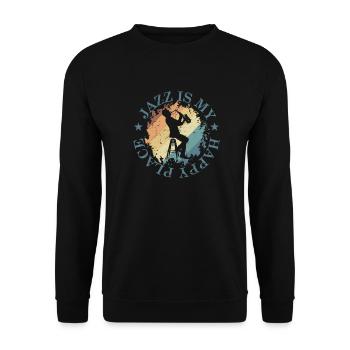 Jazz is my Happy Place Musikrichtung - Unisex Pullover - Schwarz - Vorne - Alina (178cm) & Michal (187cm)