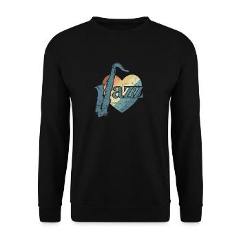 Jazz mit Saxophone und Herz Saxophon - Unisex Pullover - Schwarz - Vorne - Alina (178cm) & Michal (187cm)