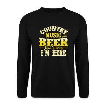 Musique country et bière c’est pourquoi je suis ici USA - Sweat-shirt Unisexe - noir - Devant - Alina (178cm) & Michal (187cm)