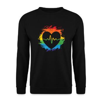 Herz mit Herzschlaglinie LGBT Gender - Unisex Pullover - Schwarz - Vorne - Alina (178cm) & Michal (187cm)