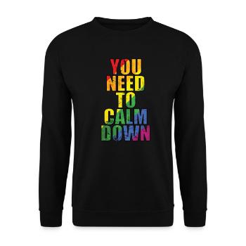You need to calm down LGBT Regenbogen - Unisex Pullover - Schwarz - Vorne - Alina (178cm) & Michal (187cm)