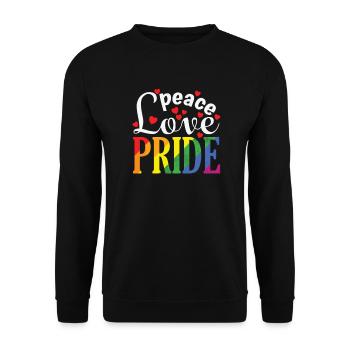 Peace Love Pride LGBT Regenbogenfarben - Unisex Pullover - Schwarz - Vorne - Alina (178cm) & Michal (187cm)