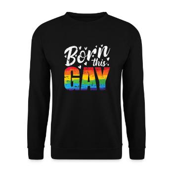 Born this gay LGBT Regenbogenfarben Pride - Unisex Pullover - Schwarz - Vorne - Alina (178cm) & Michal (187cm)