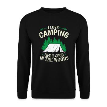 I love Camping – Life is good in the Woods - Unisex Pullover - Schwarz - Vorne - Alina (178cm) & Michal (187cm)
