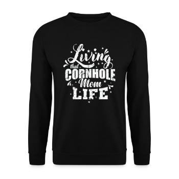 Living that Cornhole Mom Life Spiel Hobby - Unisex Pullover - Schwarz - Vorne - Alina (178cm) & Michal (187cm)