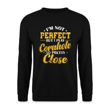 I'm not Perfect but I play Cornhole Spiel - Unisex Pullover - Schwarz - Vorne - Alina (178cm) & Michal (187cm)