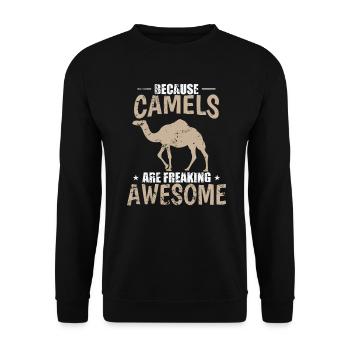 Because Camels are freaking Awesome Wüste - Unisex Pullover - Schwarz - Vorne - Alina (178cm) & Michal (187cm)