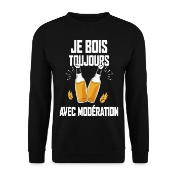 Je bois toujours avec modération - Sweat-shirt Unisexe - noir - Devant - Alina (178cm) & Michal (187cm)