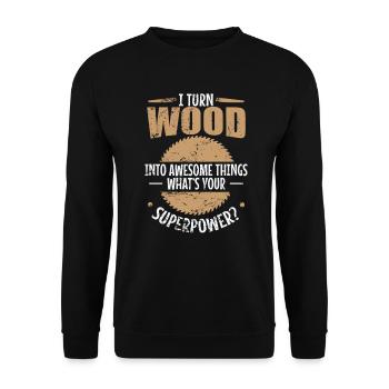 I turn Wood into Awesome Things Waldarbeiter - Unisex Pullover - Schwarz - Vorne - Alina (178cm) & Michal (187cm)