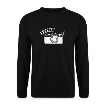 Freeze Time Photo Moment Photographer Camera - Unisex Sweatshirt - black - Front - Alina (178cm) & Michal (187cm)