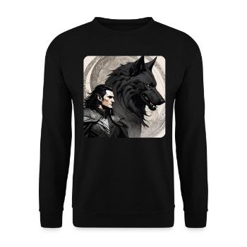 Loki mit Fenris Wolf Asgard Ragnarok - Unisex Pullover - Schwarz - Vorne - Alina (178cm) & Michal (187cm)