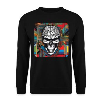 Totenkopf im Retro Style - Unisex Pullover - Schwarz - Vorne - Alina (178cm) & Michal (187cm)