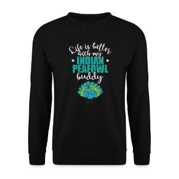 La vie est meilleure avec mon ami paon indien - Sweat-shirt Unisexe - noir - Devant - Alina (178cm) & Michal (187cm)
