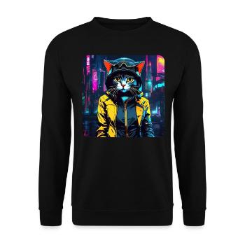 Chat Cyberpunk mignon - Sweat-shirt Unisexe - noir - Devant - Alina (178cm) & Michal (187cm)
