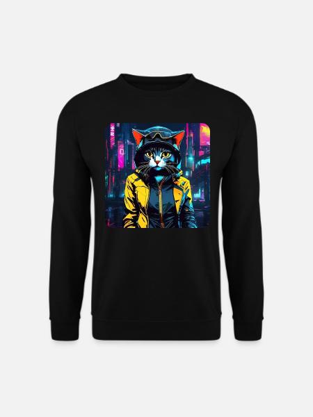 Niedliche Cyberpunk Katze - Unisex Pullover - Schwarz