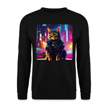 Chat Cyberpunk Cool - Sweat-shirt Unisexe - noir - Devant - Alina (178cm) & Michal (187cm)