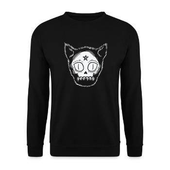 Katzenkopf Gothic mit Stern Grusel - Unisex Pullover - Schwarz - Vorne - Alina (178cm) & Michal (187cm)