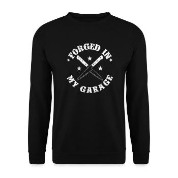 Forged in my Garage metalworker profession - Unisex Sweatshirt - black - Front - Alina (178cm) & Michal (187cm)