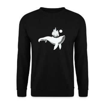 Blue whale with trees and moonlight - Unisex Sweatshirt - black - Front - Alina (178cm) & Michal (187cm)