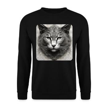 Cooles Katzen Gesicht - Unisex Pullover - Schwarz - Vorne - Alina (178cm) & Michal (187cm)