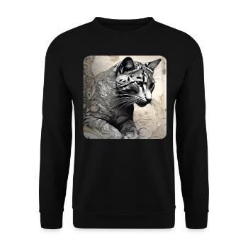 Cool big cat with floral style - Unisex Sweatshirt - black - Front - Alina (178cm) & Michal (187cm)