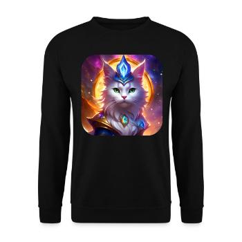 Mystische weiße Katze - Unisex Pullover - Schwarz - Vorne - Alina (178cm) & Michal (187cm)