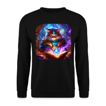 Mystische Fantasy Katze - Unisex Pullover - Schwarz - Vorne - Alina (178cm) & Michal (187cm)