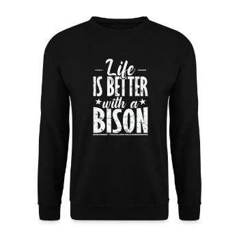 Life is better with a bison animal - Unisex Sweatshirt - black - Front - Alina (178cm) & Michal (187cm)