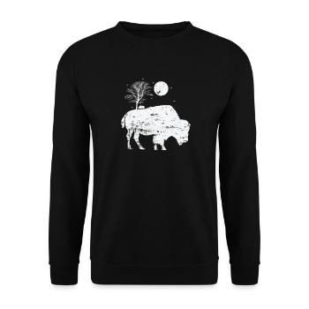 Bison and moonlight animal - Unisex Sweatshirt - black - Front - Alina (178cm) & Michal (187cm)