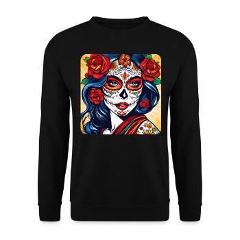 Dia de los Muertos Woman with Roses - Unisex Sweatshirt - black - Front - Alina (178cm) & Michal (187cm)