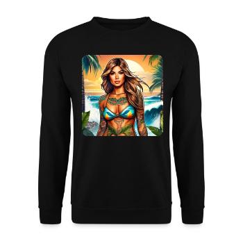 Sexy Beach Girl mit Tattoos - Unisex Pullover - Schwarz - Vorne - Alina (178cm) & Michal (187cm)