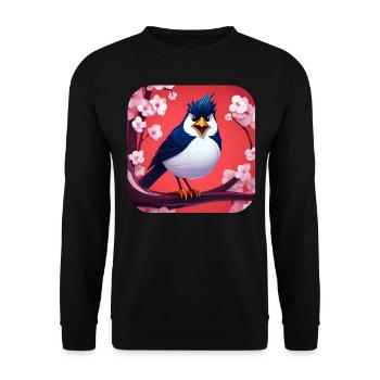 Drôle de petit oiseau avec des fleurs de cerisier - Sweat-shirt Unisexe - noir - Devant - Alina (178cm) & Michal (187cm)